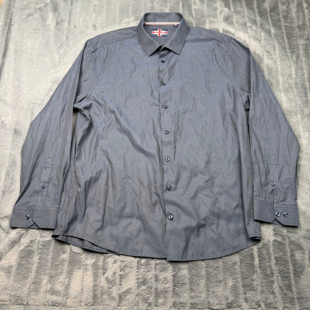 Soul of London Mens XXL Blue Textured Long Sleeve Button Down Dress Shirt 18.5